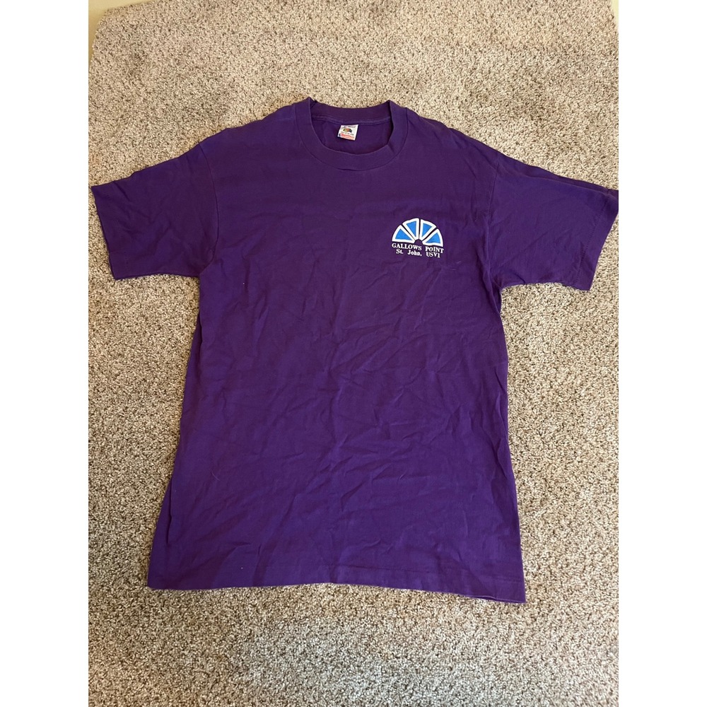 Fruit of the Loom Mens T-Shirt Large Purple Gallows Point St John USVI Vintage
